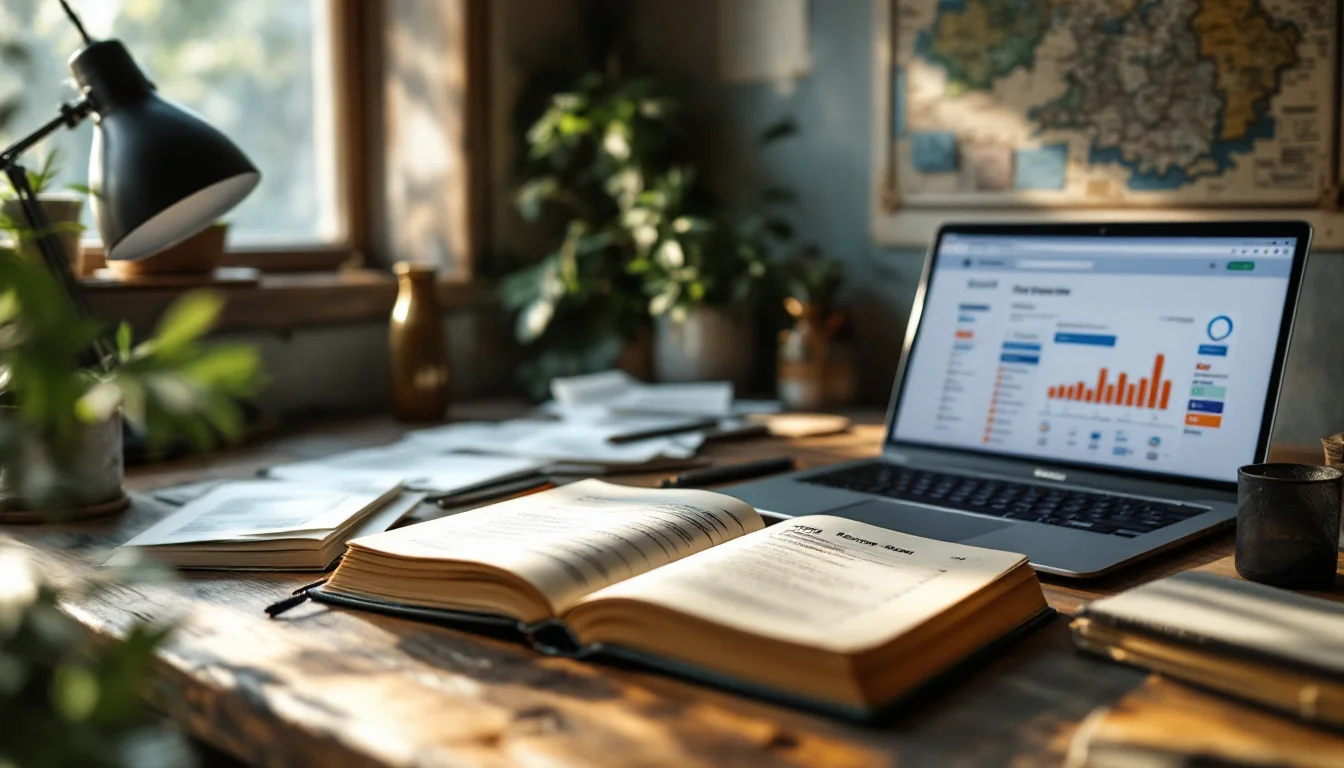 Local SEO Tips For Dunfermline Companies — Business owner in Dunfermline at a desk, researching local keywords and competit